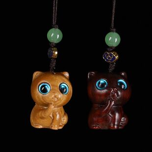 摆件吊坠钥匙扣情侣绿小配饰檀木小猫咪惊奇文玩挂件包包木雕diy