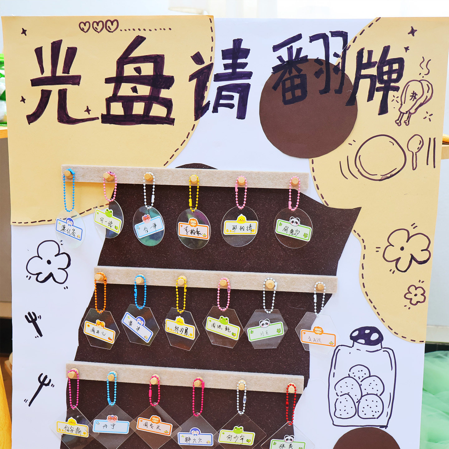 幼儿园光盘行动美拉德色系环创卡纸主题墙面装饰教室走廊材料手工