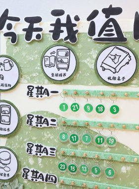 幼儿园环创今天我值日主题墙布置