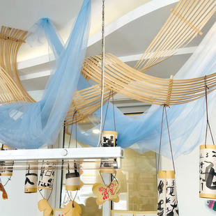 幼儿园环创编织区吊饰国风纱幔竹排手工制作材料包班级隔断区布置