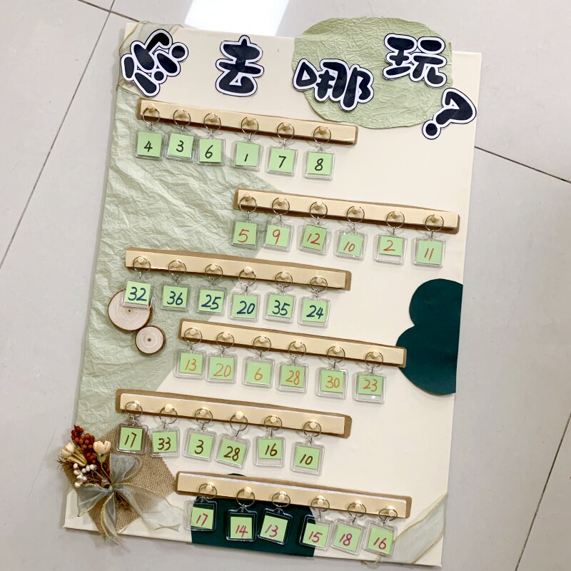 莫兰迪环创材料森系签到墙区域进区卡挂牌幼儿园打卡绿色系装饰