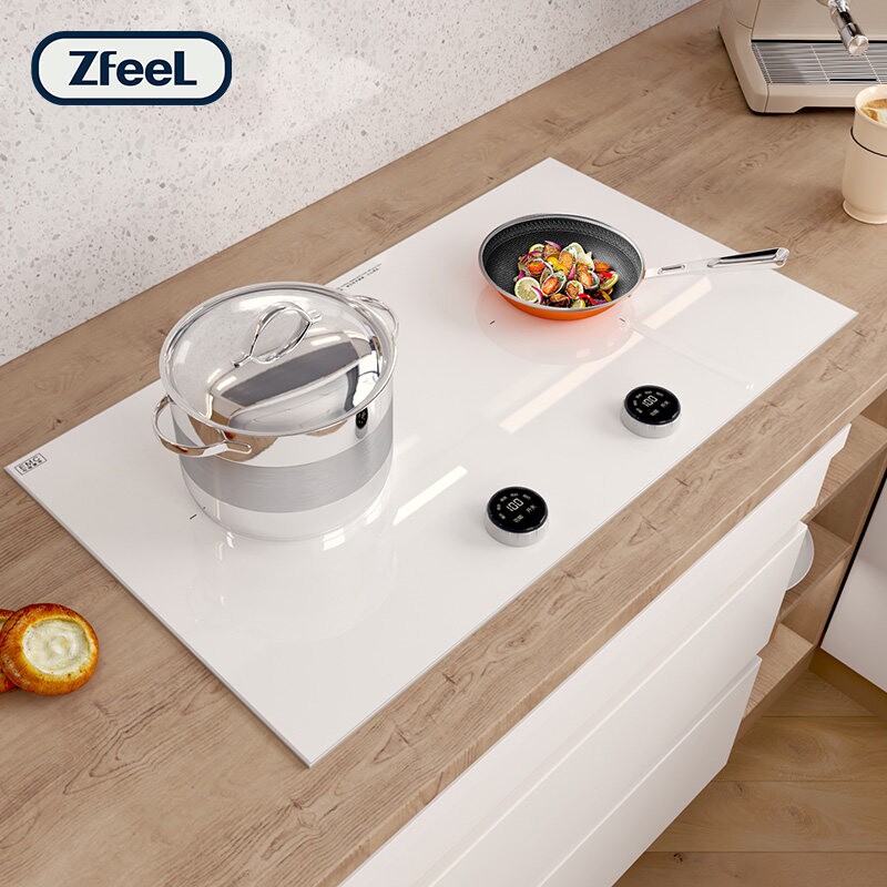 ZFEEL嵌入式电磁炉双灶白色 双头钮台家用内嵌式大功率公寓电灶旋