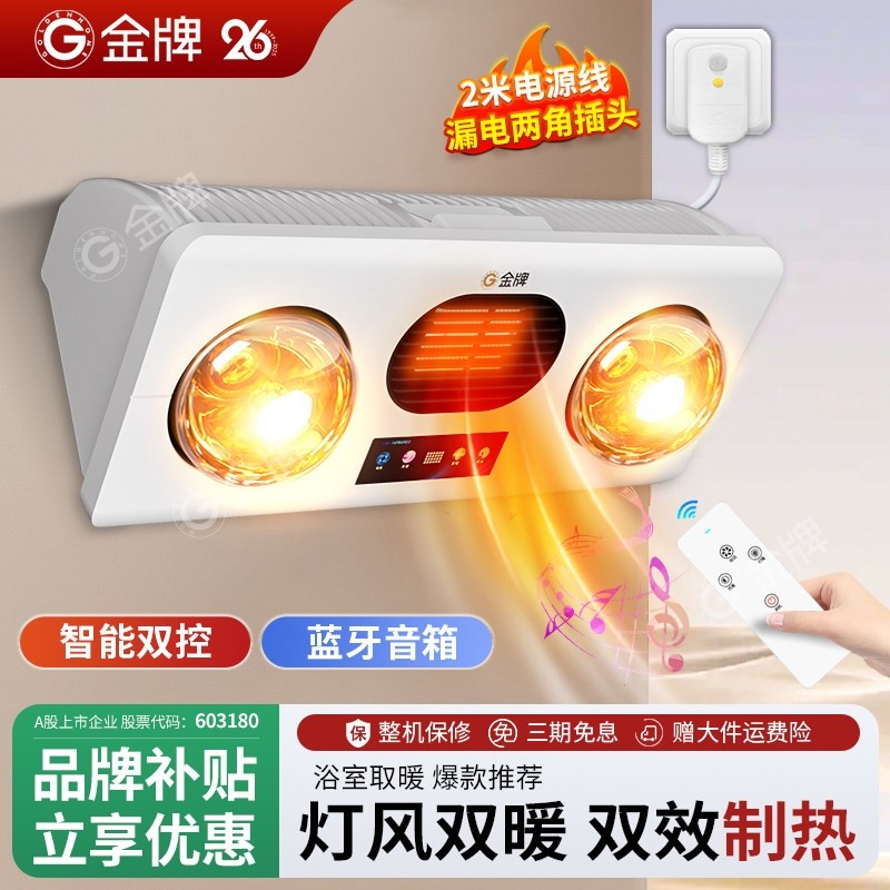 金牌浴霸壁挂式免打孔卫生间取暖壁式灯泡挂墙照明灯暖风暖一体挂