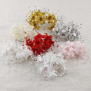 花海大世界diy 手工仿真花发饰材料团扇流苏吊坠白色满天星朝天花