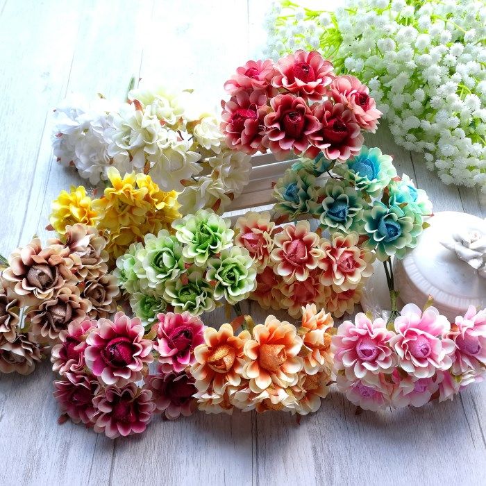 花海大世界diy汉服头饰手工花仿真花手工材料绢花布花 双色玫瑰菊