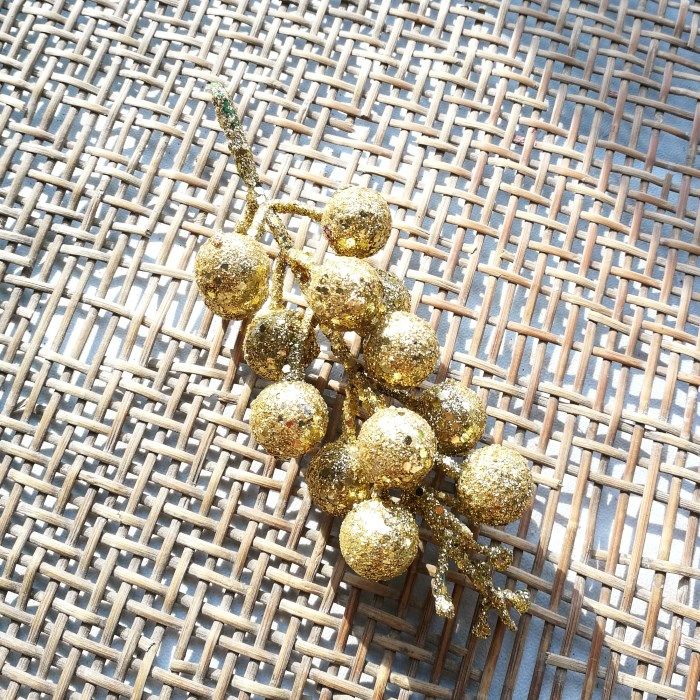 仿真花 圣诞配件 圣诞材料 装饰果子 金色金粉撒粉葡萄果子