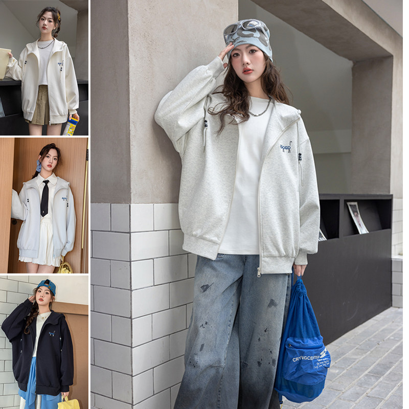 骄骄虎2025春季新款女大童时尚舒适学生宽松连帽拉链外套9015