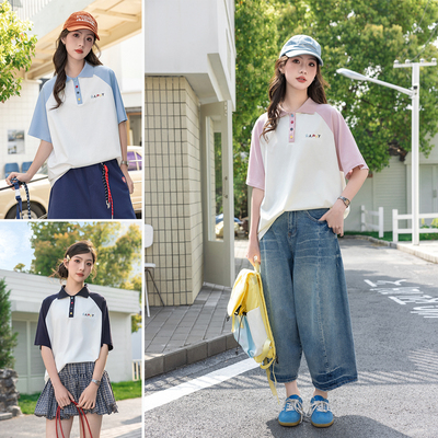 [丝光棉]骄骄虎2026夏季新款女大童初中生学院风POLO领短袖9176
