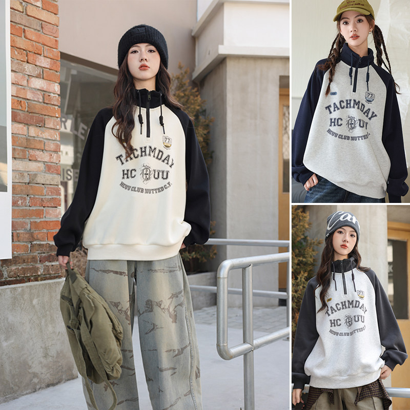 骄骄虎女大童加绒卫衣2025冬季新款洋气初中生立领一体绒上衣7421