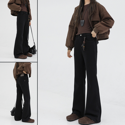 骄骄虎加绒牛仔裤2025冬季新款女大童一体绒牛仔裤微喇裤长裤7440