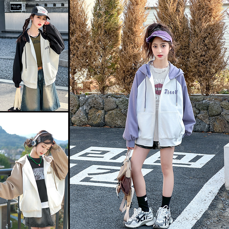 骄骄虎2024春季新款女大童初中生洋气女童青少年连帽卫衣外套6061