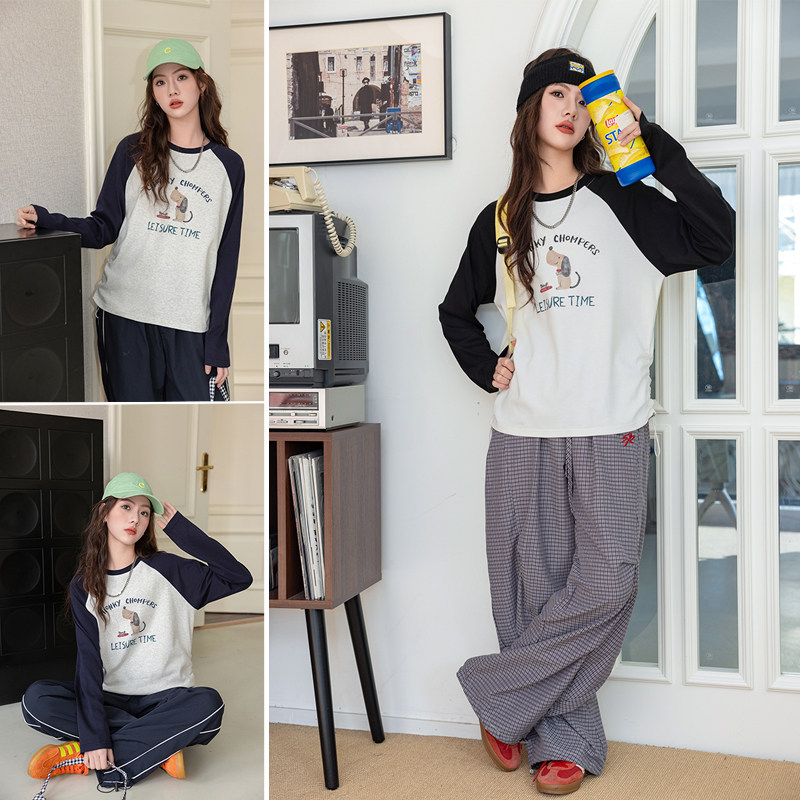 骄骄虎2026春季新款女大童卫衣洋气休闲初中生圆领T恤衫9022