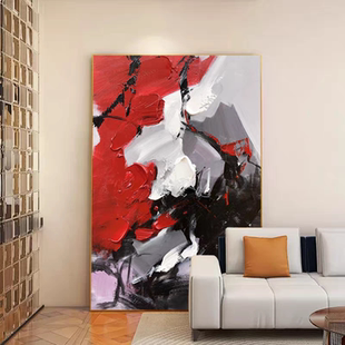 油画客厅挂画纯手绘《鸿运升腾》红色玄关背景墙肌理画大芬村壁画