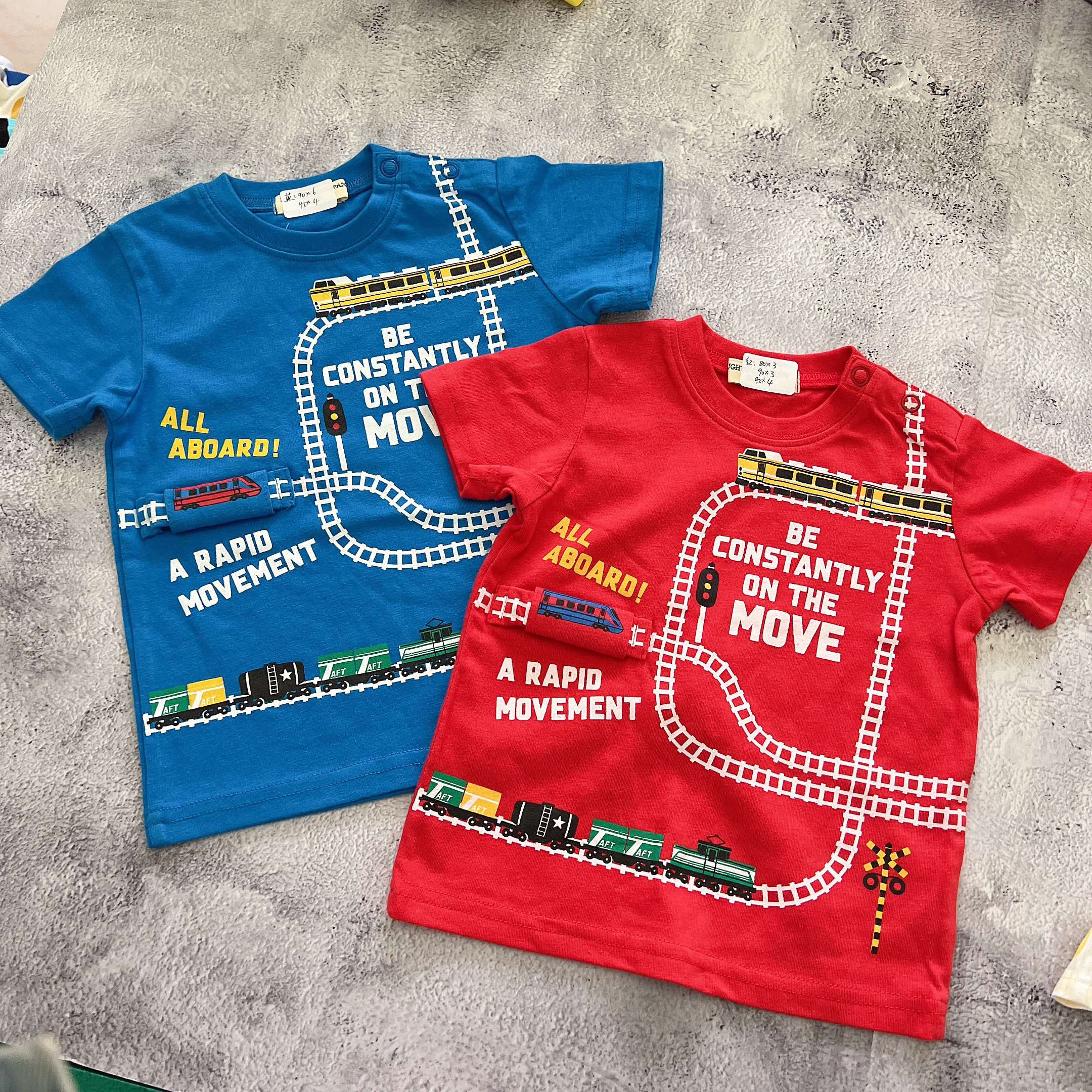 男童短袖T恤 帅气翻盖立体火车图案短袖T 80-120码1-4岁铁路T恤