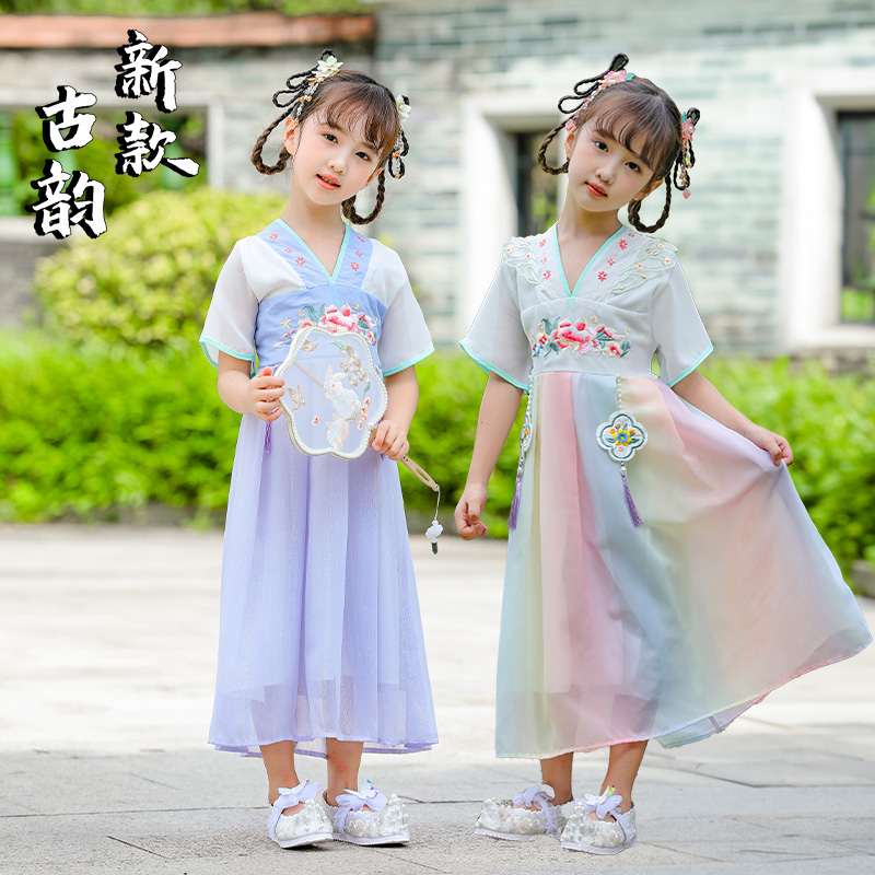 儿童夏装汉服超仙古装女童2023新款女孩古风唐装夏款连衣裙子夏季