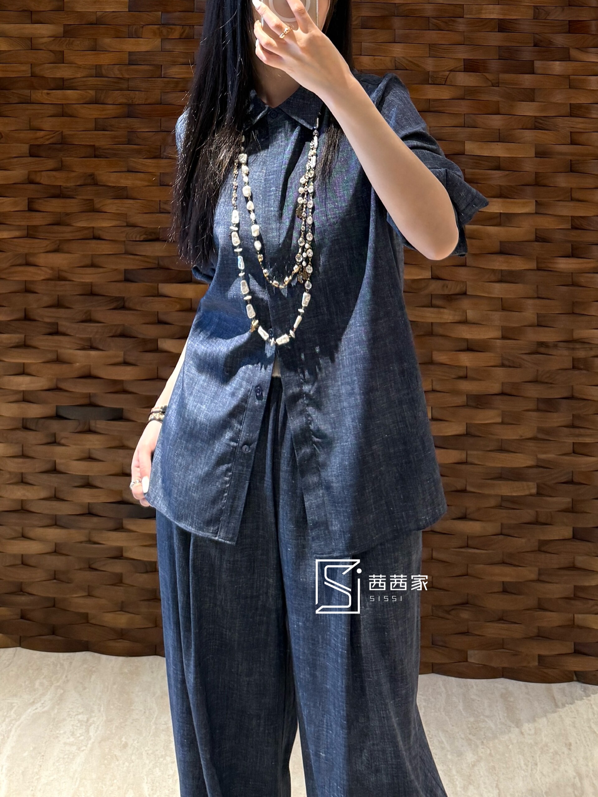 意大利代Fari夏新款仿牛仔桑蚕丝衬衫女款宽松长袖衬衣显瘦百搭