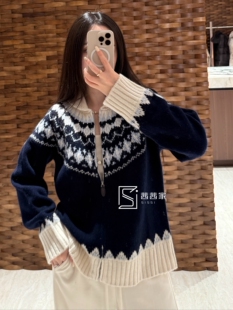 意大利代FARI费尔岛羊毛针织开衫 女翻领拉链毛衣外套上衣秋冬新款