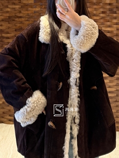 现货意大利代FARI皮毛一体外套女羊羔毛加厚保暖棉服夹克烟草色