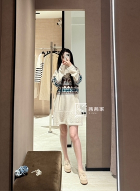 意大利代FARI羊绒针织衫女圆领拼色毛衣宽松显瘦打底衫上衣毛衣裙