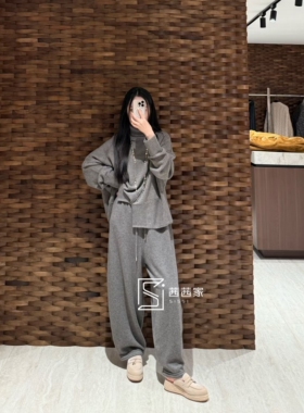 意大利代FARI山羊绒不规则老钱风高领针织衫休闲毛衣羊绒裤束脚