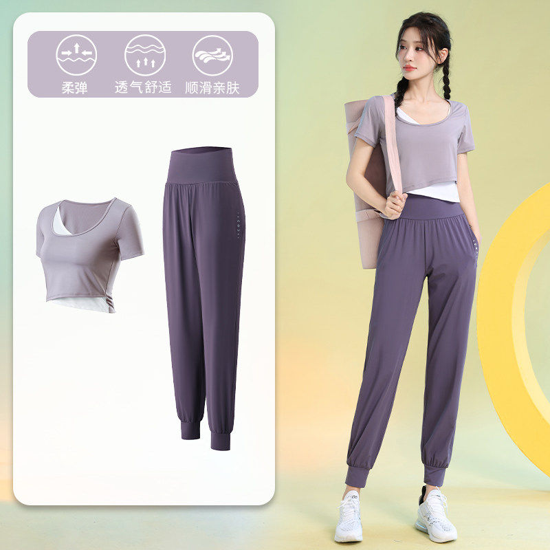 长裤假两件2026新款瑜伽服女夏季短袖速干专业健身训练运动套装