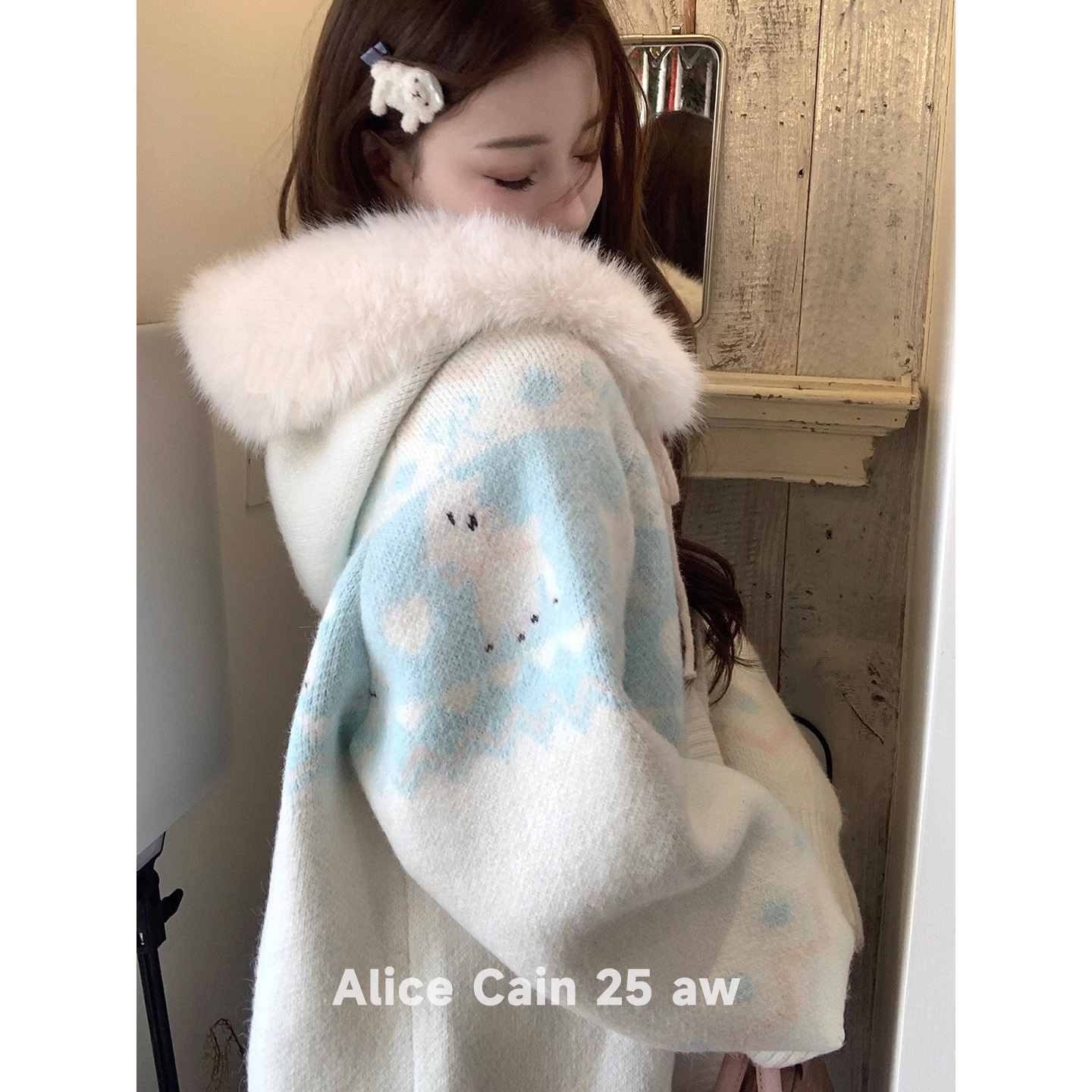 可爱连帽毛衣外套大码女装费尔岛穿搭甜美减龄宽松慵懒风针织开衫