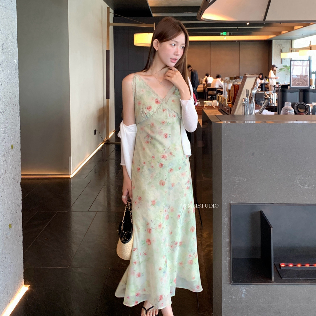 MZI STUDIO-花优雅气质小女人连衣裙两件套套装(含30麻料)11139