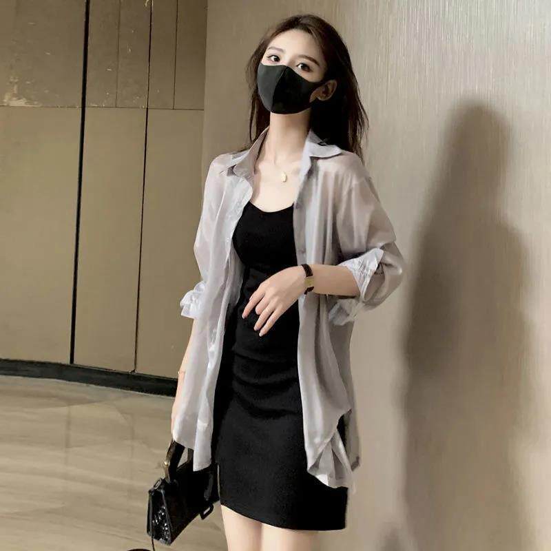 吊带连衣裙女2025新款潮夏装韩版防晒衣黑色背心短裙时尚两件套