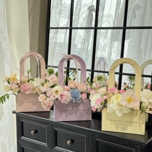 教师节花盒手提花盒花束包装袋情人节插花篮花艺礼盒鲜花手提袋