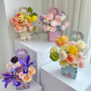 教师节鲜花礼盒花束包装盒花艺diy插花盒手提花袋七夕手提花盒