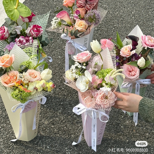 单支花束包装教师节手提花盒抱抱桶插花袋花束袋鲜花手提袋批发