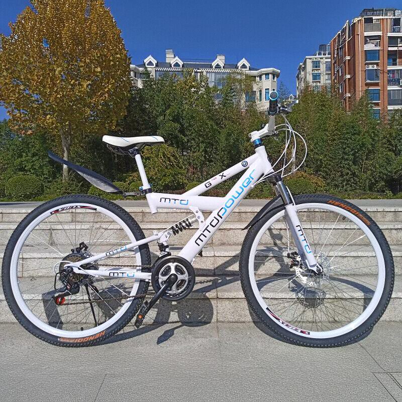 全新前后双减震双碟刹山地自行车带后座可带人变速山地车男女单车