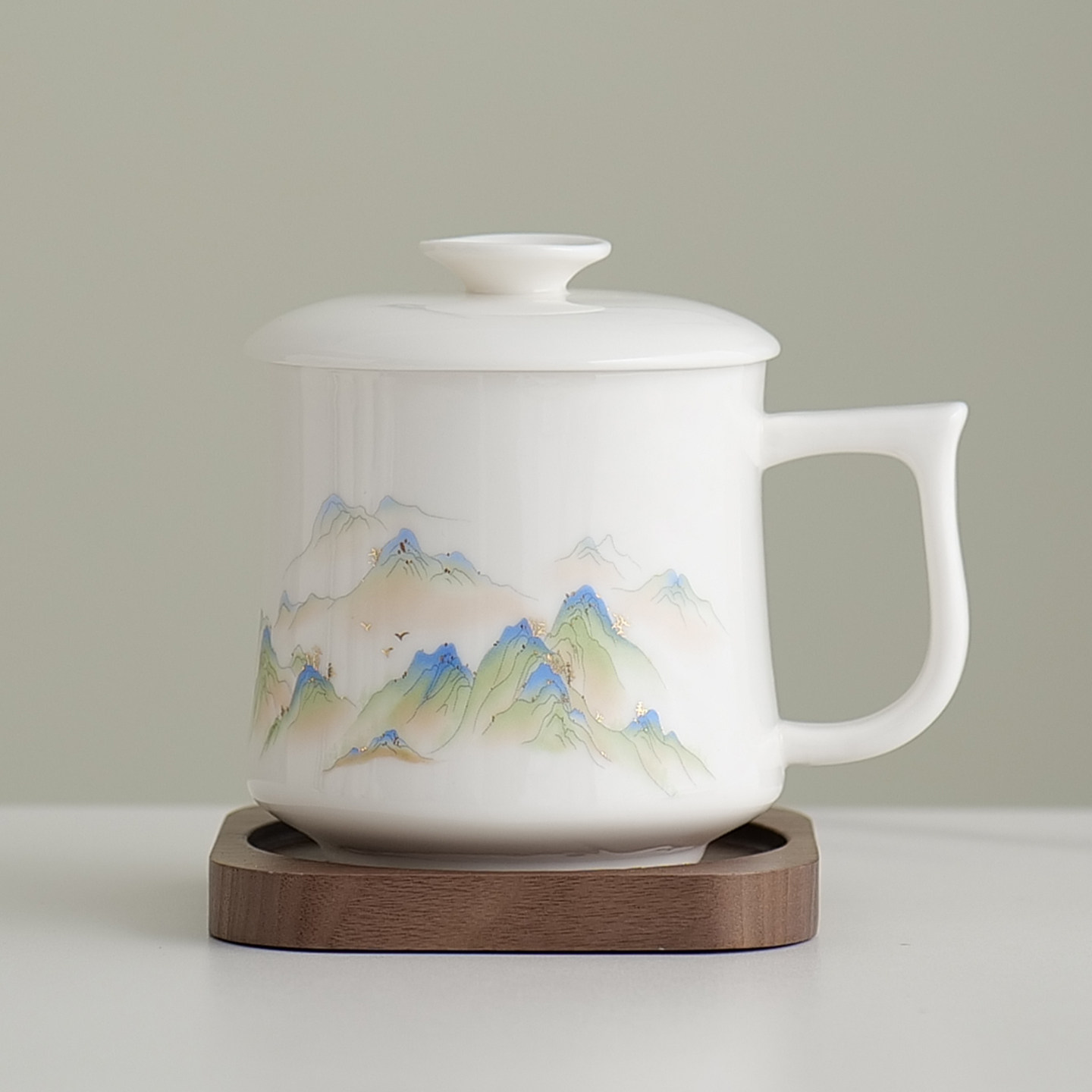 羊脂玉瓷茶杯马克杯带盖陶瓷杯子