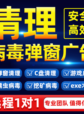电脑广告弹窗清理卸载流氓软件杀毒病毒内存远程C盘清理扩容分区