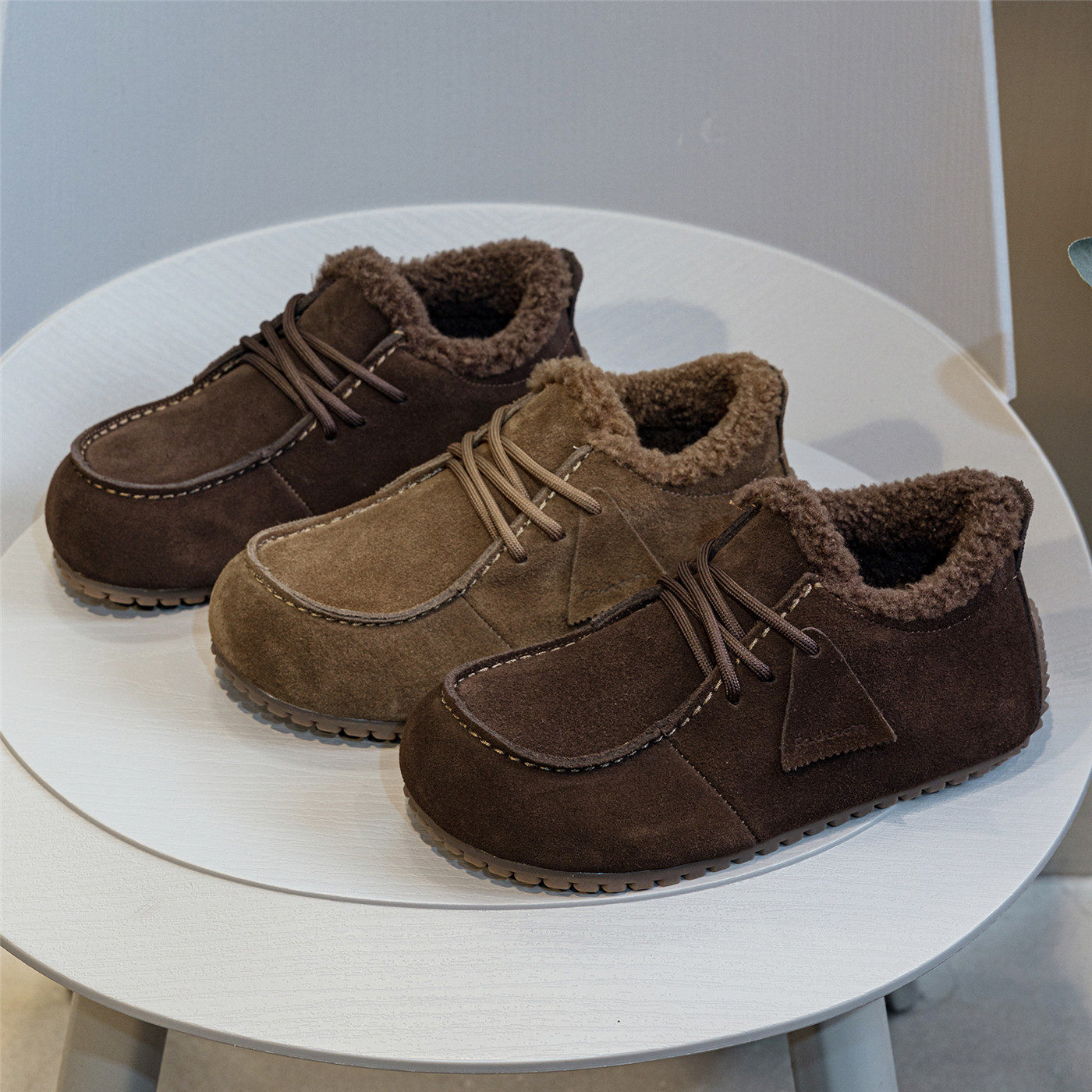 首谷正品冬季加绒勃肯鞋女2025年新款厚底轻便显脚小真皮毛毛棉鞋