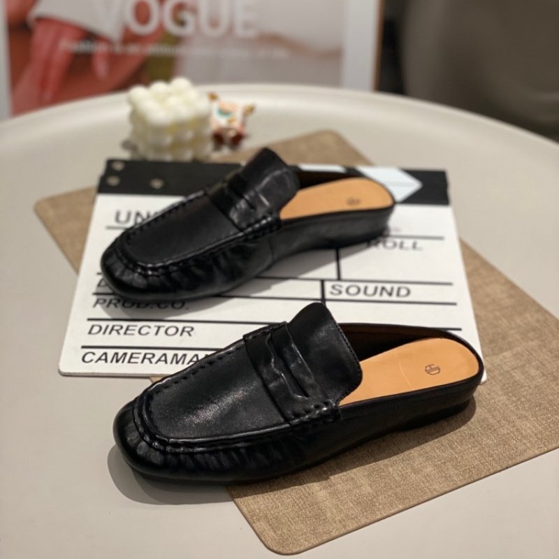 真皮穆勒鞋女2026休闲女鞋平底包头懒人鞋百搭舒适黑色圆头半拖鞋,女鞋,时尚休闲鞋,淘宝优惠券,粉丝福利购,淘宝优惠卷