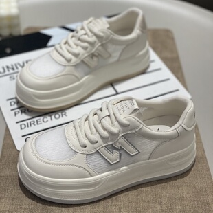 真皮小白鞋女百搭软底不累脚女鞋2025夏新款网面透气休闲时尚板鞋