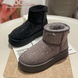 满钻厚底雪地靴女2025新款秋冬加绒保暖防滑小个子小众设计感棉鞋