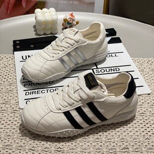 复古风平底小白鞋女2026百搭橡胶底低帮系带休闲运动鞋德训鞋板鞋