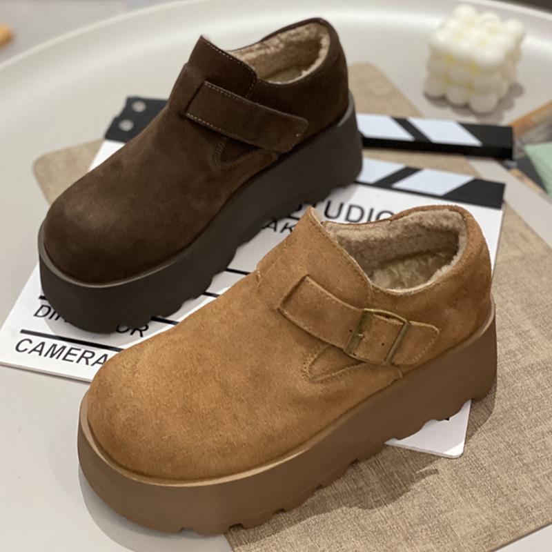 厚底博肯鞋女2024冬季新款加绒加厚保暖舒适时尚真皮磨砂面休闲鞋