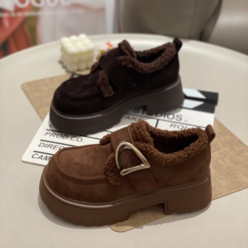 加绒乐福鞋女2025年冬季新款厚底增高勃肯鞋皮带扣保暖毛绒休闲鞋,女鞋,时尚休闲鞋,淘宝优惠券,粉丝福利购,淘宝优惠卷