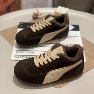 德训鞋女款2025年新款休闲系带百搭软底厚底阿甘鞋圆头加绒运动鞋