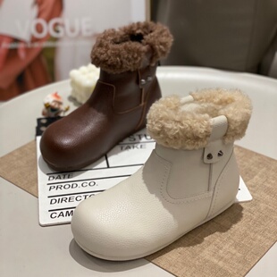 雪地靴女款2025年冬季新款时尚百搭舒适保暖加绒复古圆头毛毛短靴