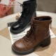 马丁靴女2025年新款 时尚 百搭舒适轻便休闲粗跟圆头保暖系带瘦瘦靴
