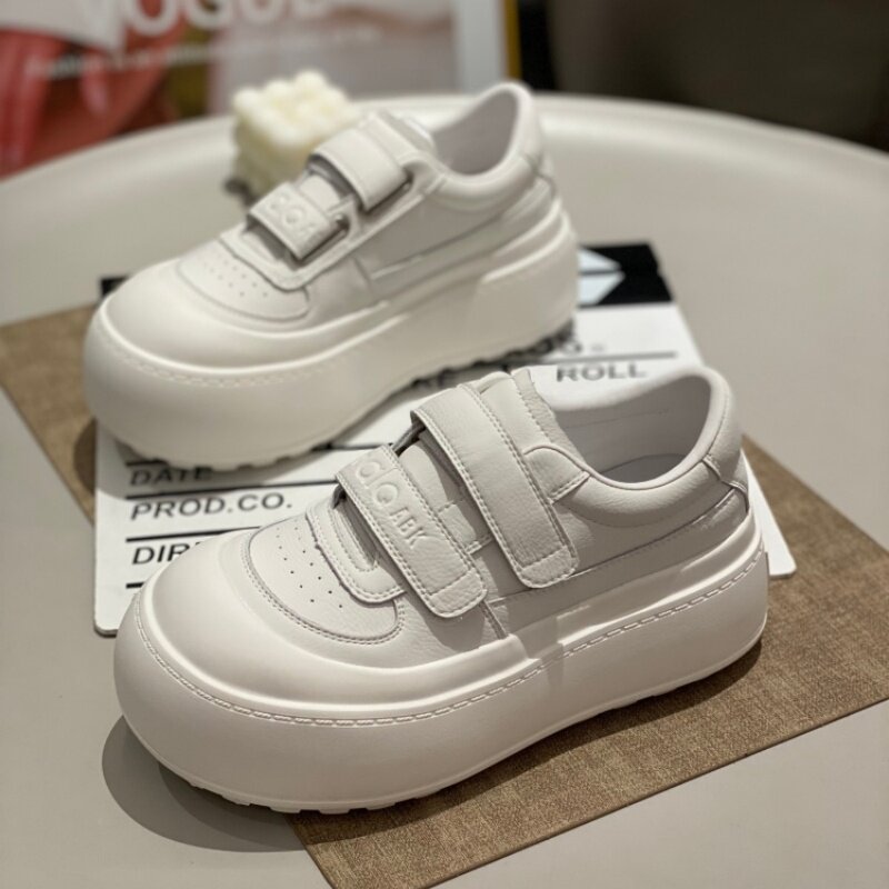 厚底增高魔术贴系带小白鞋女款