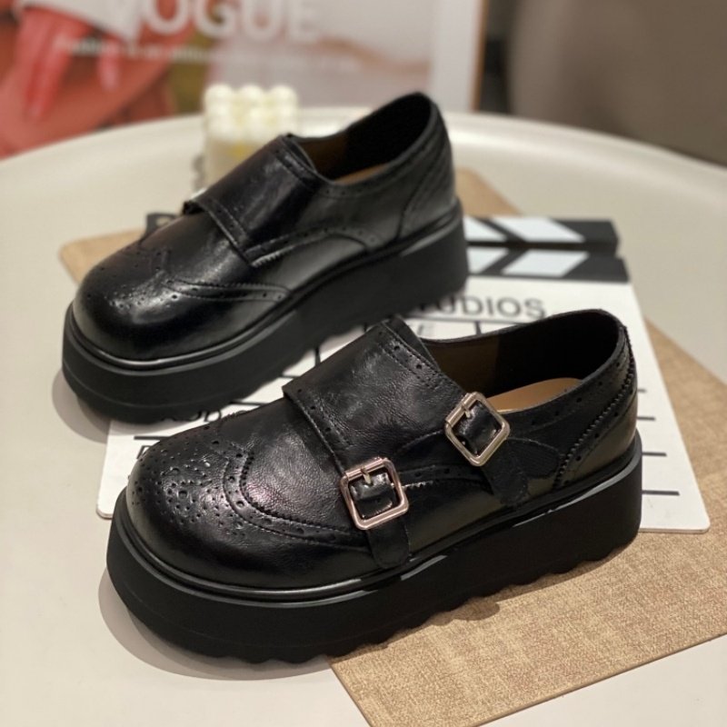 英伦复古风厚底乐福鞋女2026英伦风双扣带布洛克小皮鞋增高松糕鞋,女鞋,时尚休闲鞋,淘宝优惠券,粉丝福利购,淘宝优惠卷