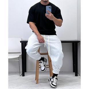 体育生潮男松紧 长裤 超时髦弯刀束腿卫裤 质感好面料纯棉宽松微阔版