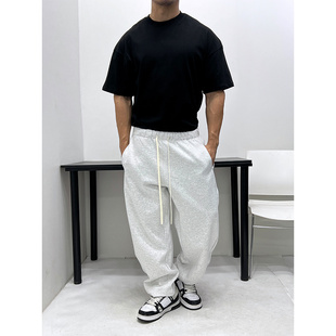 长裤 卫裤 男体育生潮 质感好面料纯棉宽松微阔版 超时髦弯刀裁剪卫裤