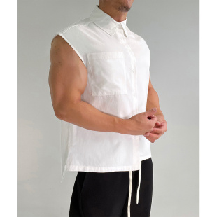 潮男衬衣ins风体育生 衬衫 时髦剪裁微阔版 200g克重纯棉宽松无袖