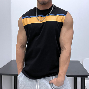 T恤背心内搭 简约slogen全棉无袖 廓形时髦显瘦 撞色条纹纯棉修身